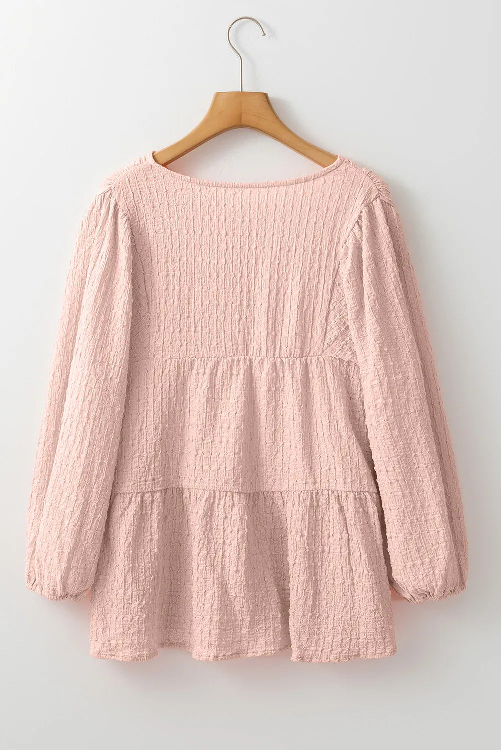 Textured Tie Neck Three-Quarter Sleeve Blouse.