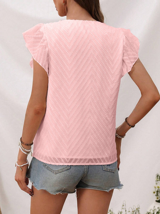 Textured V-Neck Cap Sleeve Blouse.
