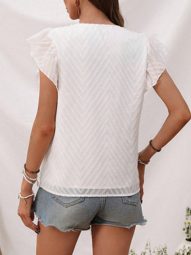 Textured V-Neck Cap Sleeve Blouse.