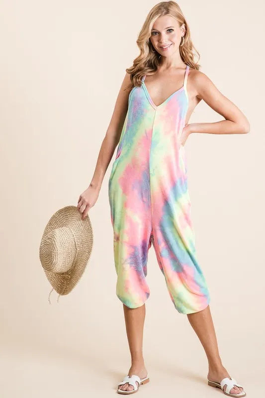 Tie Dye French Terry Mid-Length Casual Jumpsuit