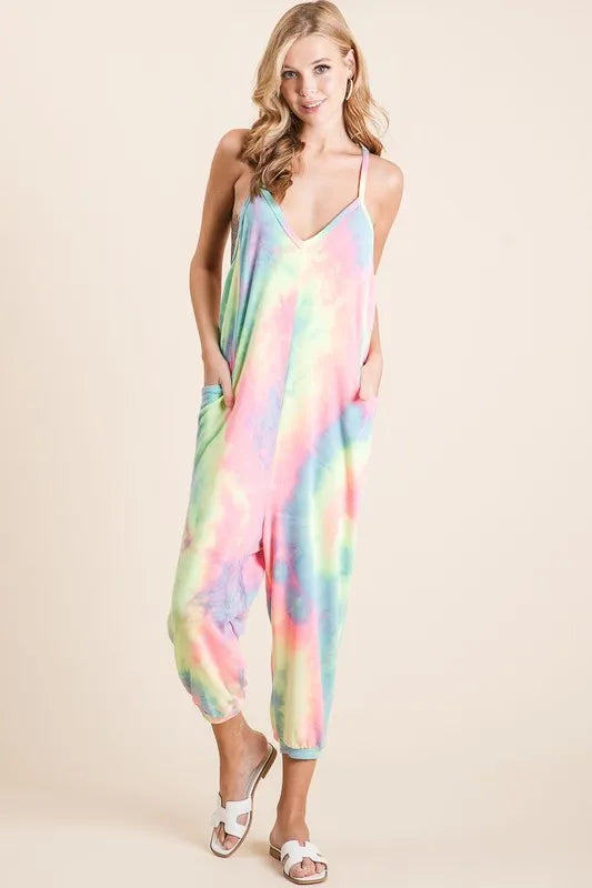Tie Dye French Terry Mid-Length Casual Jumpsuit