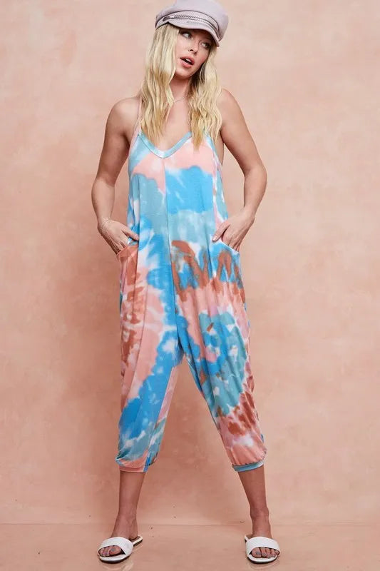 Tie Dye Knit Mid-length Casual Jumpsuit