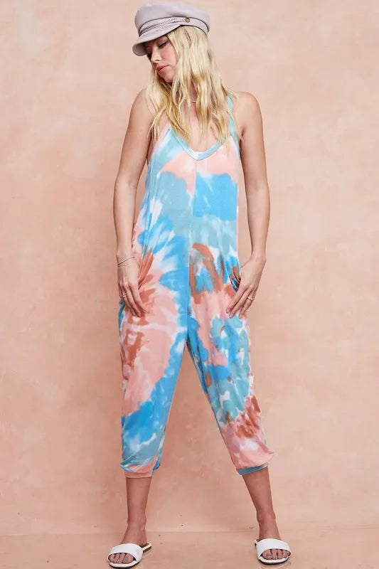 Tie Dye Knit Mid-length Casual Jumpsuit