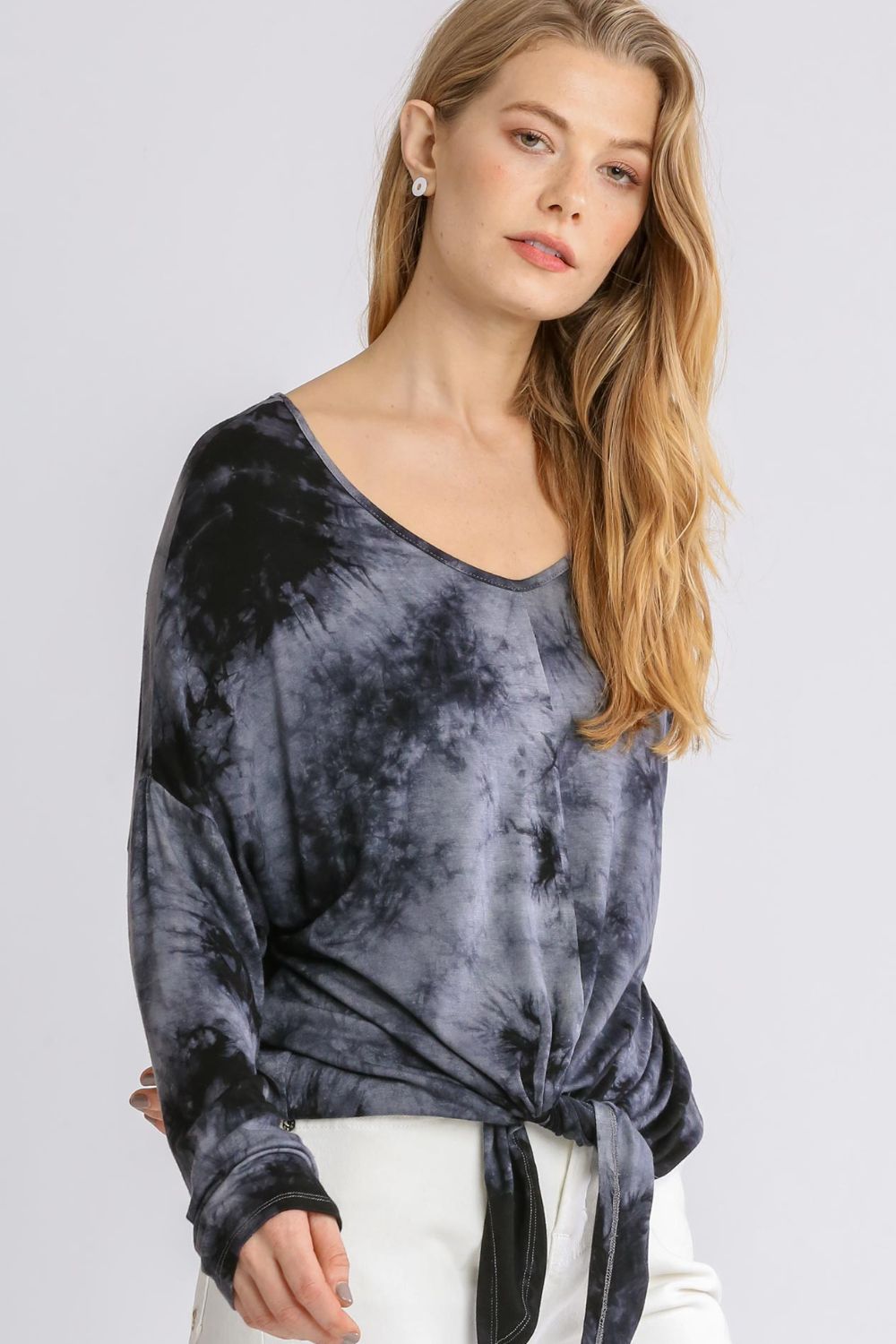 Umgee Full Size Tie Dye Lightweight Long Sleeve Top, plus size.