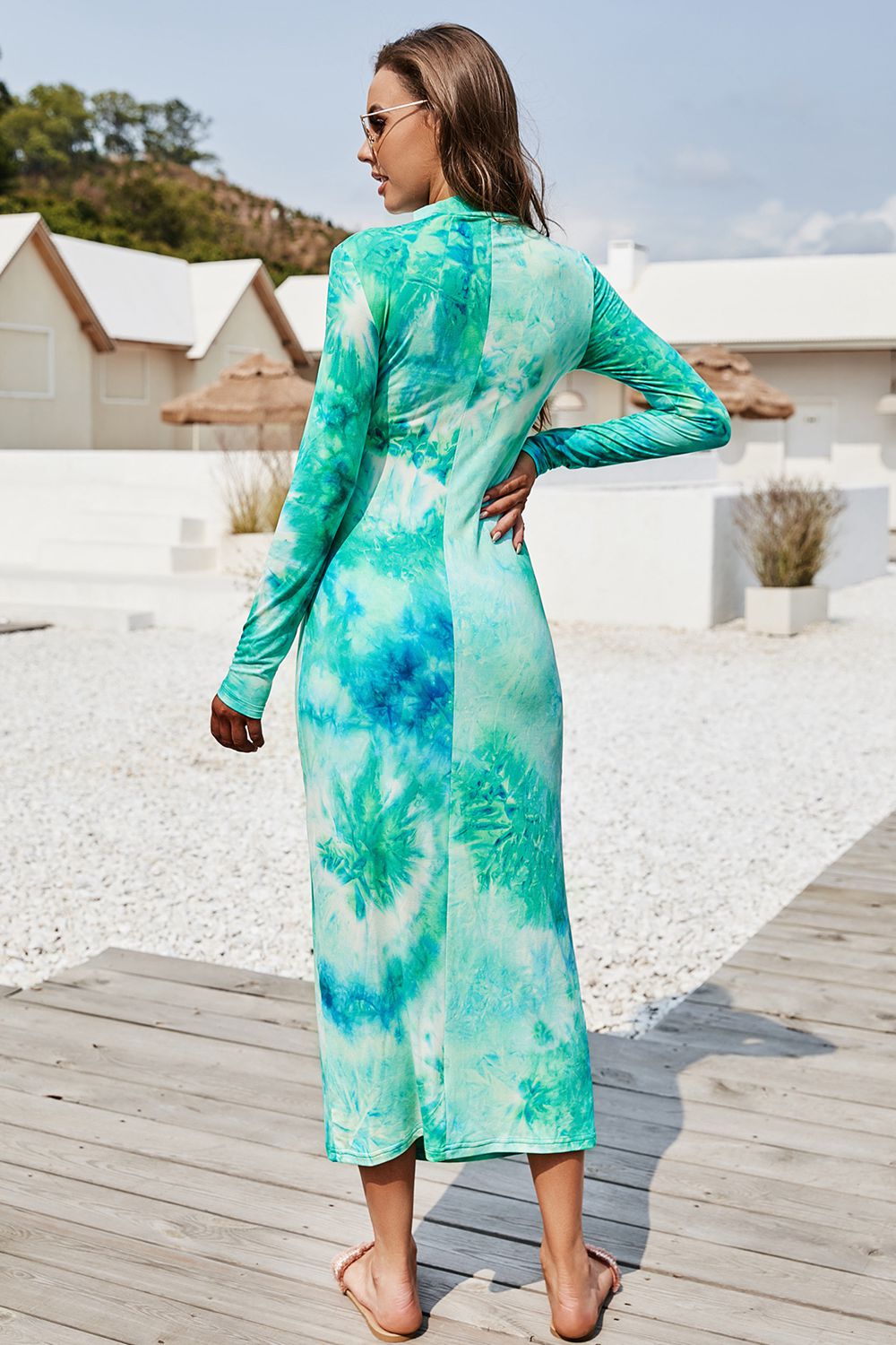 Tie Dye Mock Neck Long Sleeve Dress.