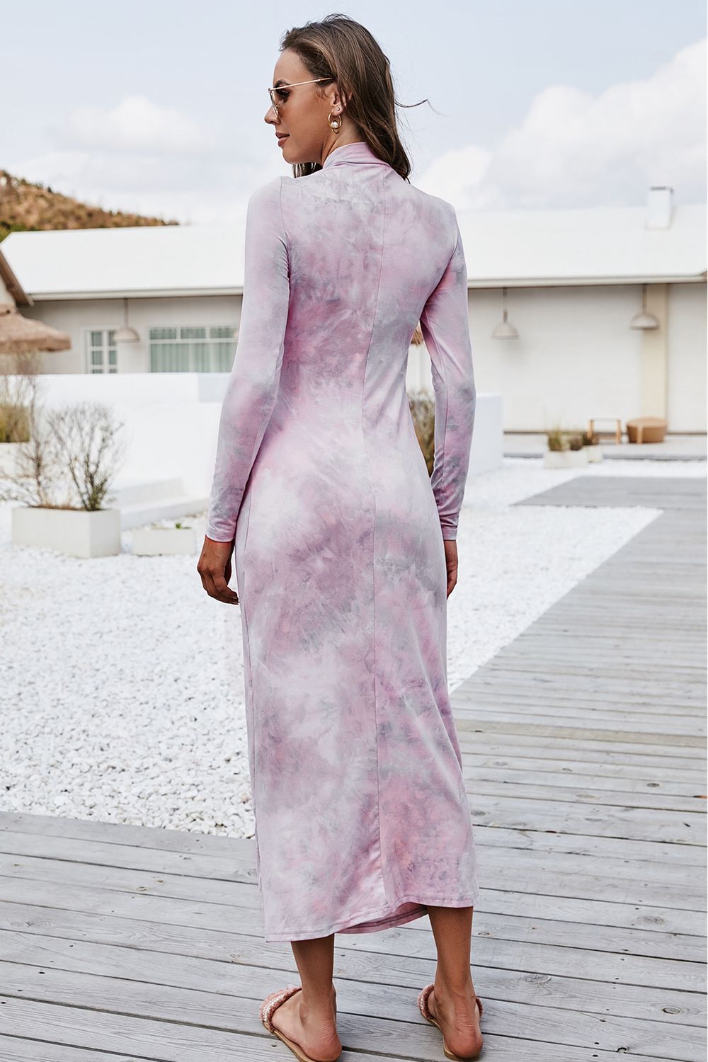 Tie Dye Mock Neck Long Sleeve Dress.