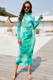 Tie Dye Mock Neck Long Sleeve Dress.