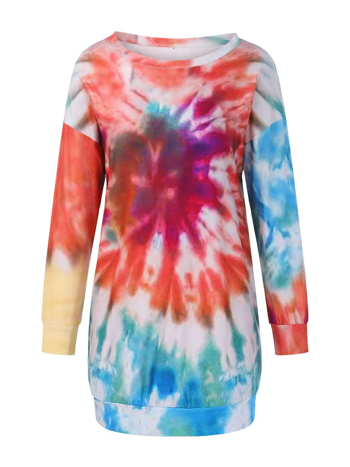 Full Size Tie-Dye Round Neck Long Sleeve Dress.