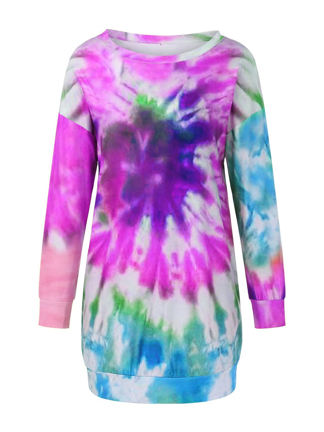 Full Size Tie-Dye Round Neck Long Sleeve Dress.