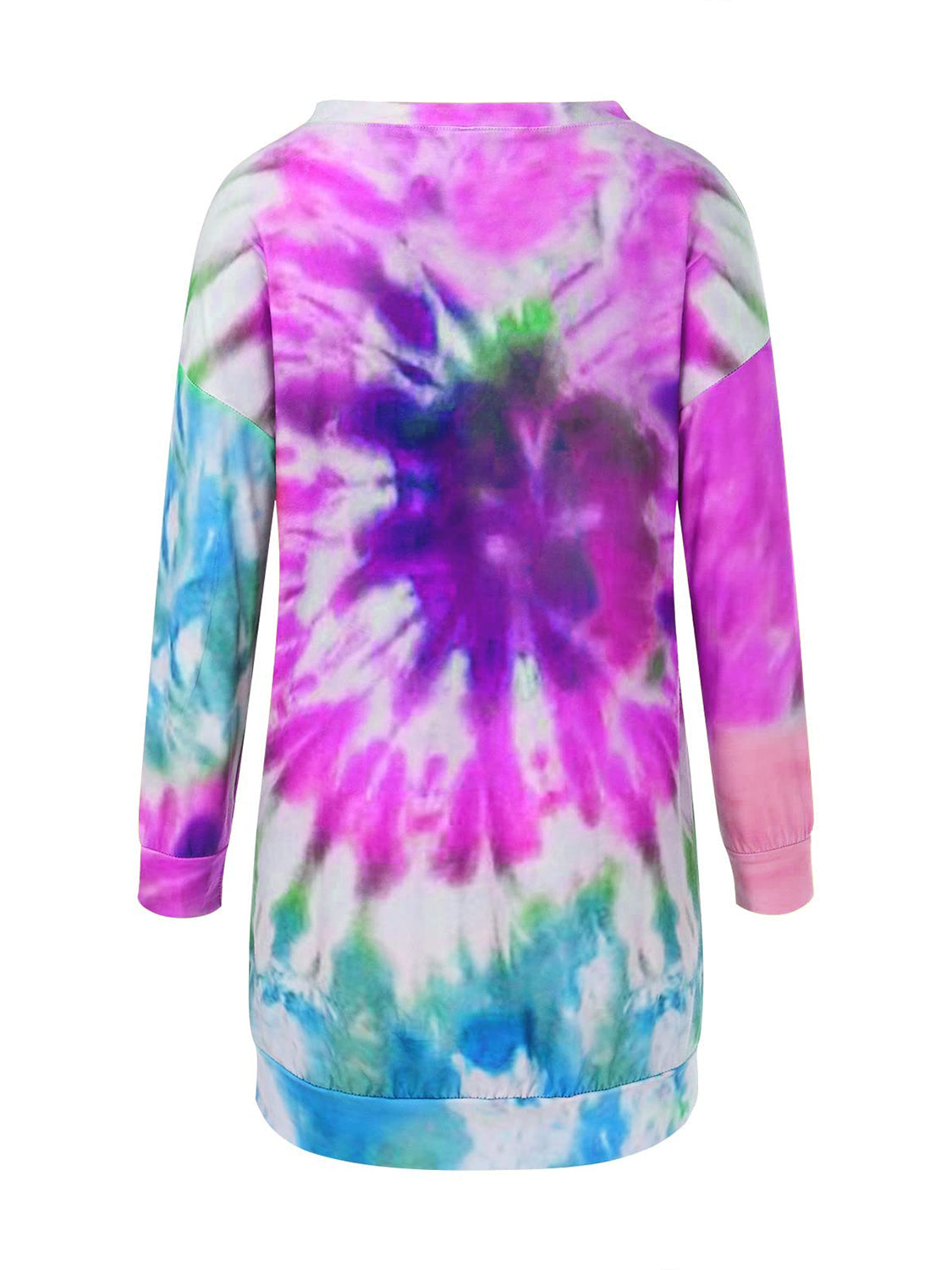 Full Size Tie-Dye Round Neck Long Sleeve Dress.