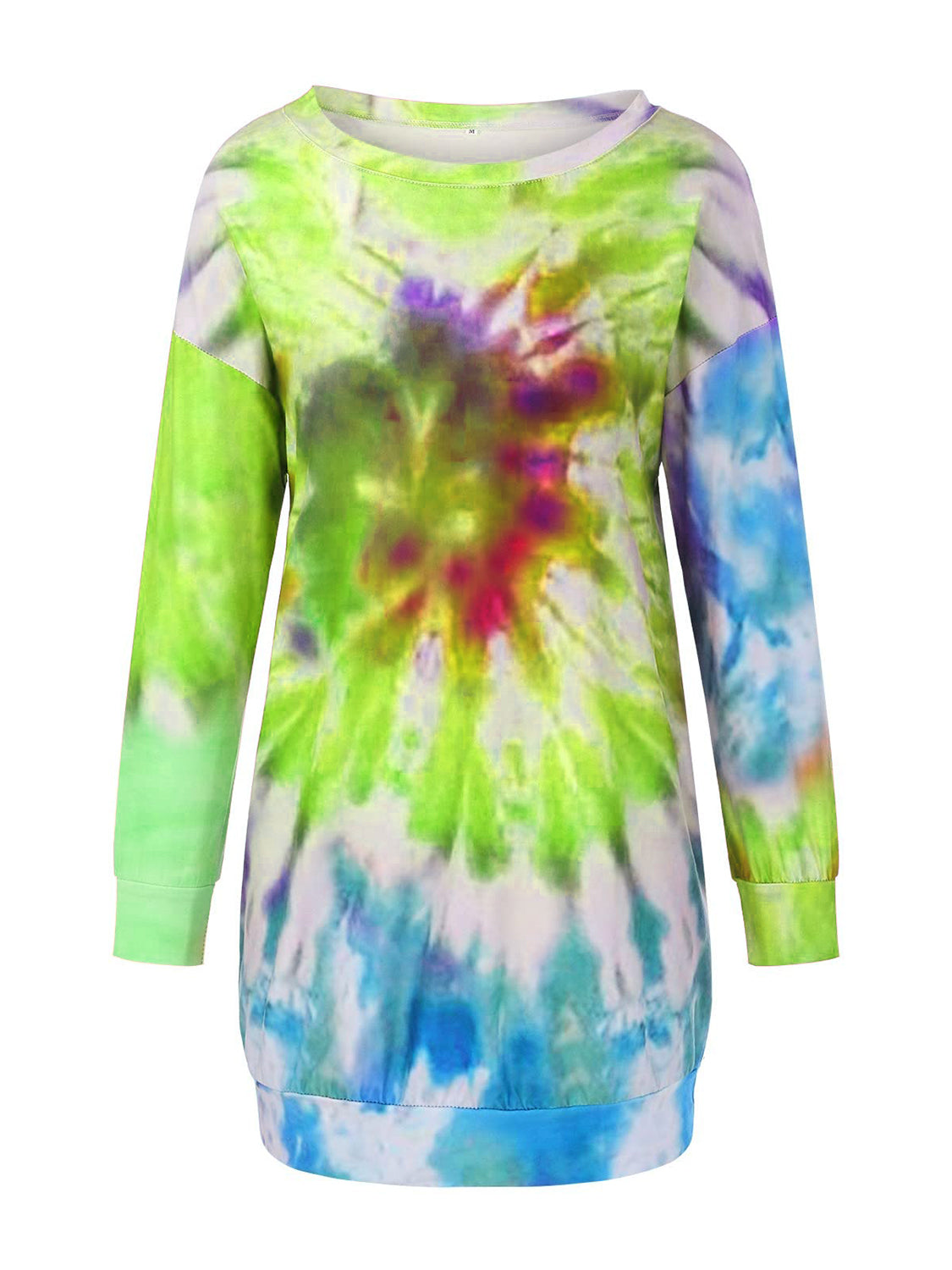 Full Size Tie-Dye Round Neck Long Sleeve Dress.
