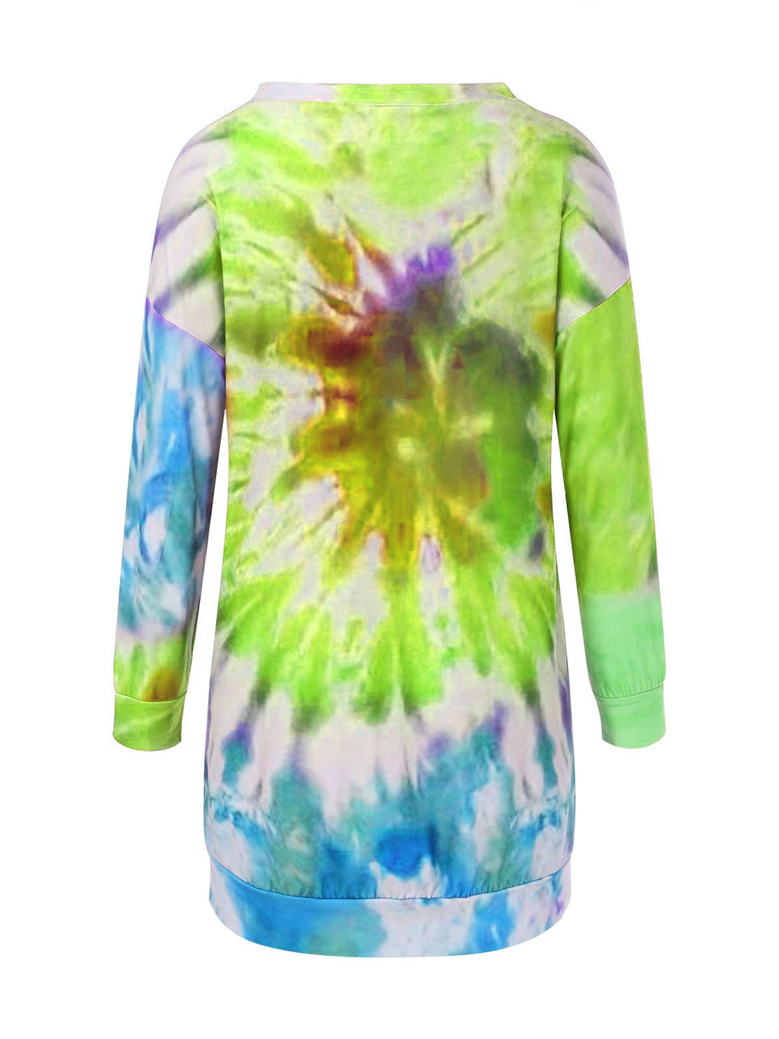 Full Size Tie-Dye Round Neck Long Sleeve Dress.