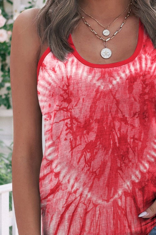 Tie-dye scoop neck wide strap tank, opaque and slightly stretchy.