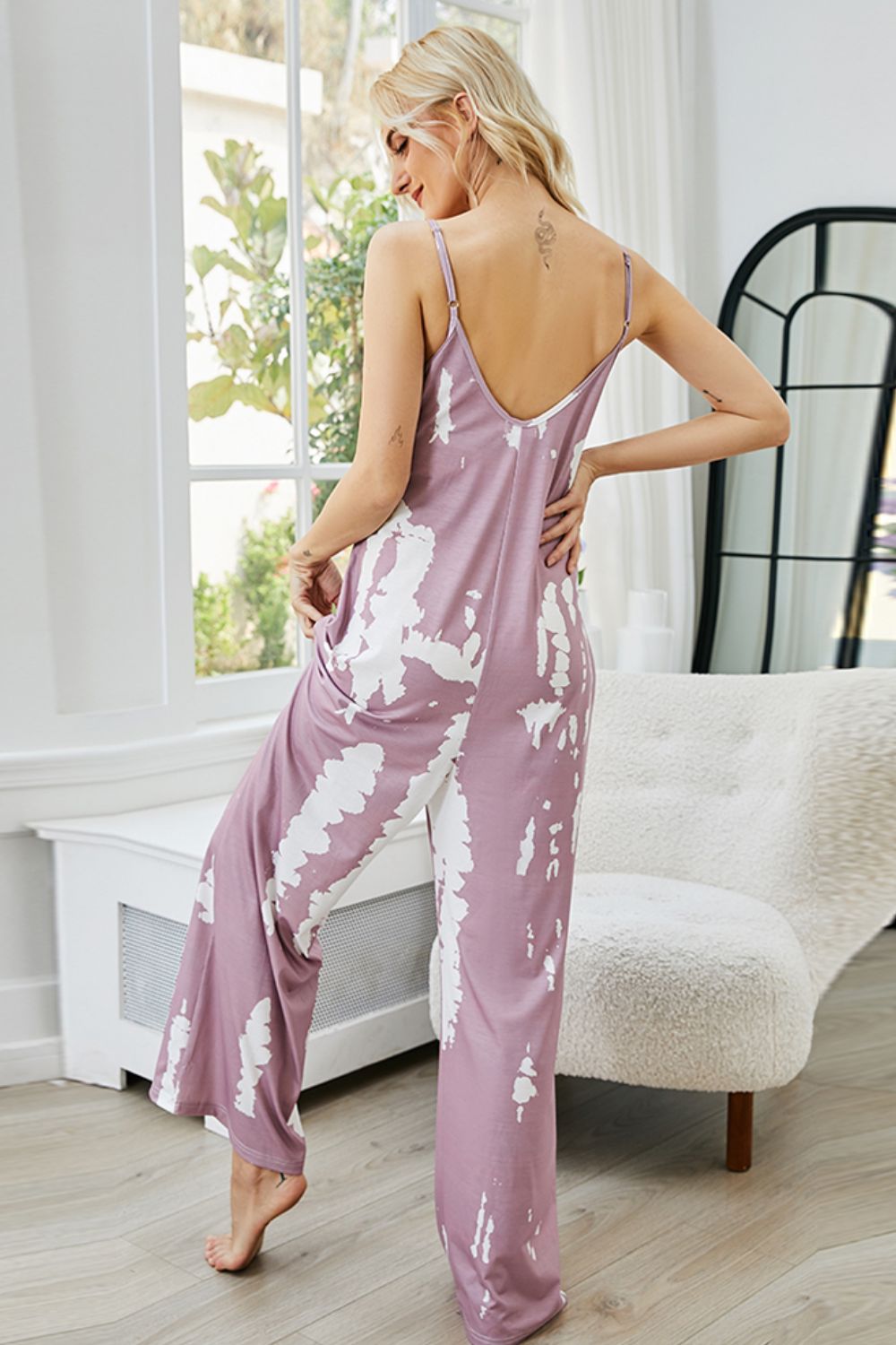 Tie-Dye Spaghetti Strap Jumpsuit with Pockets.