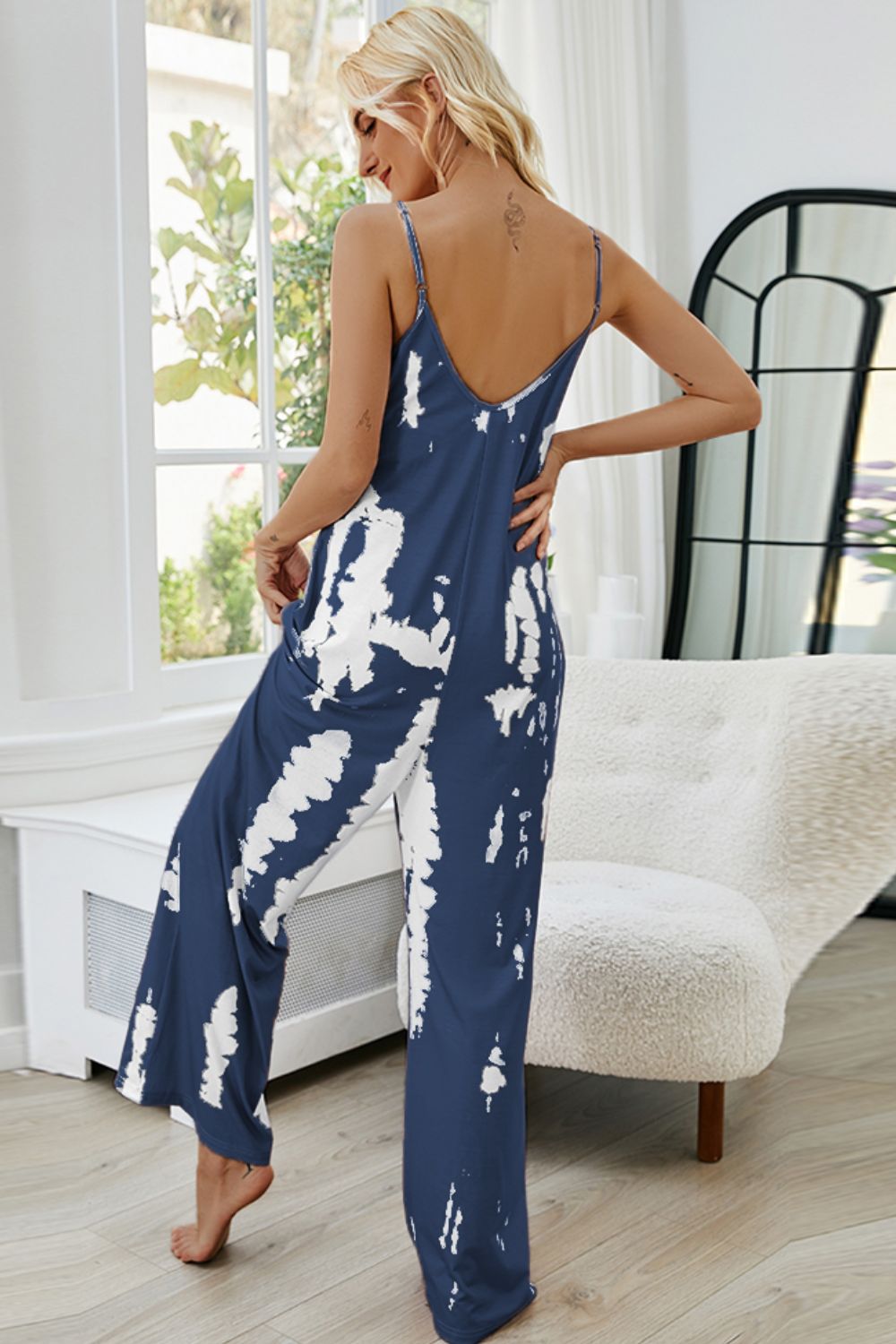 Tie-Dye Spaghetti Strap Jumpsuit with Pockets.
