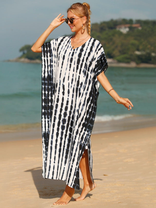 Tie-Dye V-Neck Half Sleeve Cover-Up.