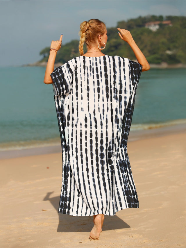 Tie-Dye V-Neck Half Sleeve Cover-Up.