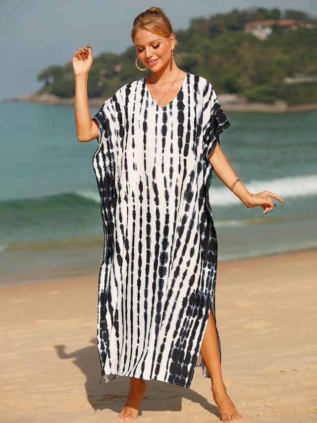 Tie-Dye V-Neck Half Sleeve Cover-Up.