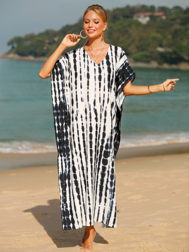 Tie-Dye V-Neck Half Sleeve Cover-Up.