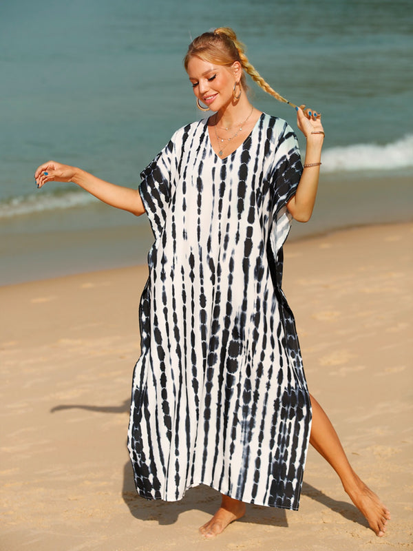 Tie-Dye V-Neck Half Sleeve Cover-Up.