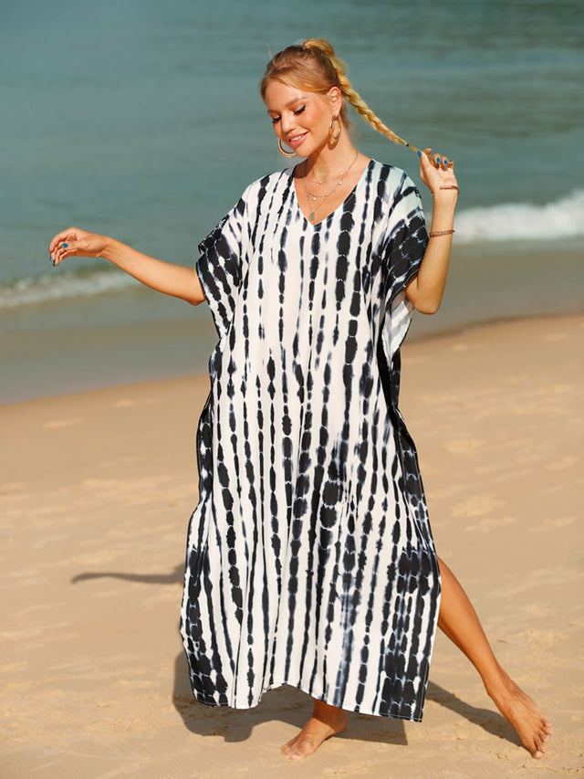 Tie-Dye V-Neck Half Sleeve Cover-Up.