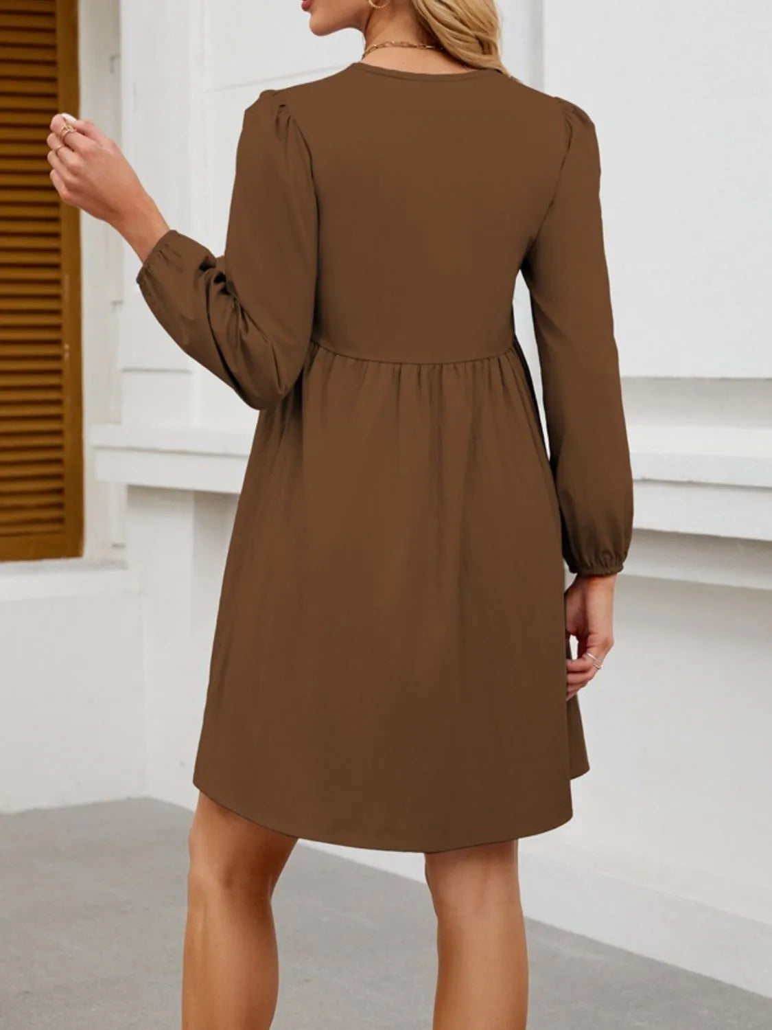 Tie Front Long Sleeve Mini Dress.