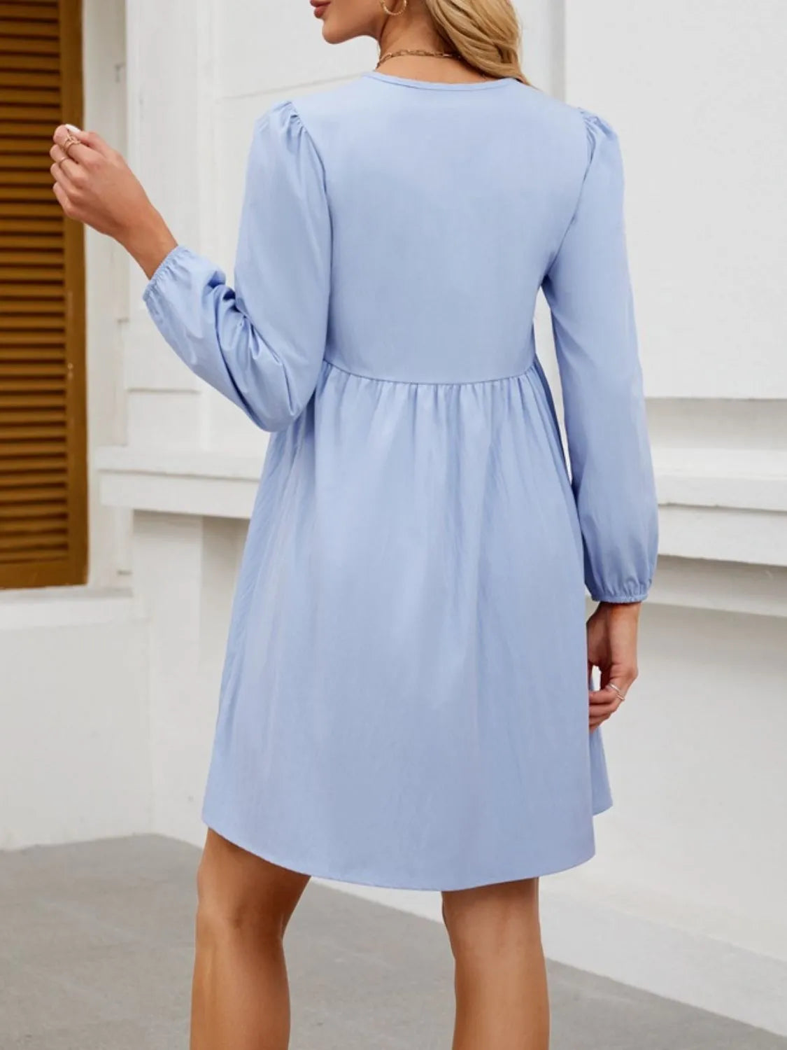 Tie Front Long Sleeve Mini Dress.