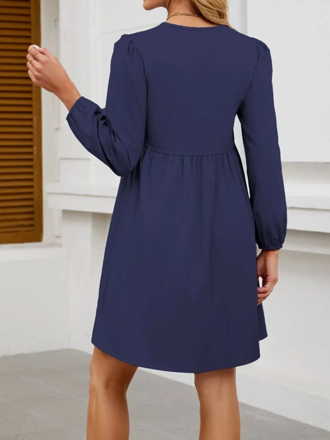Tie Front Long Sleeve Mini Dress.