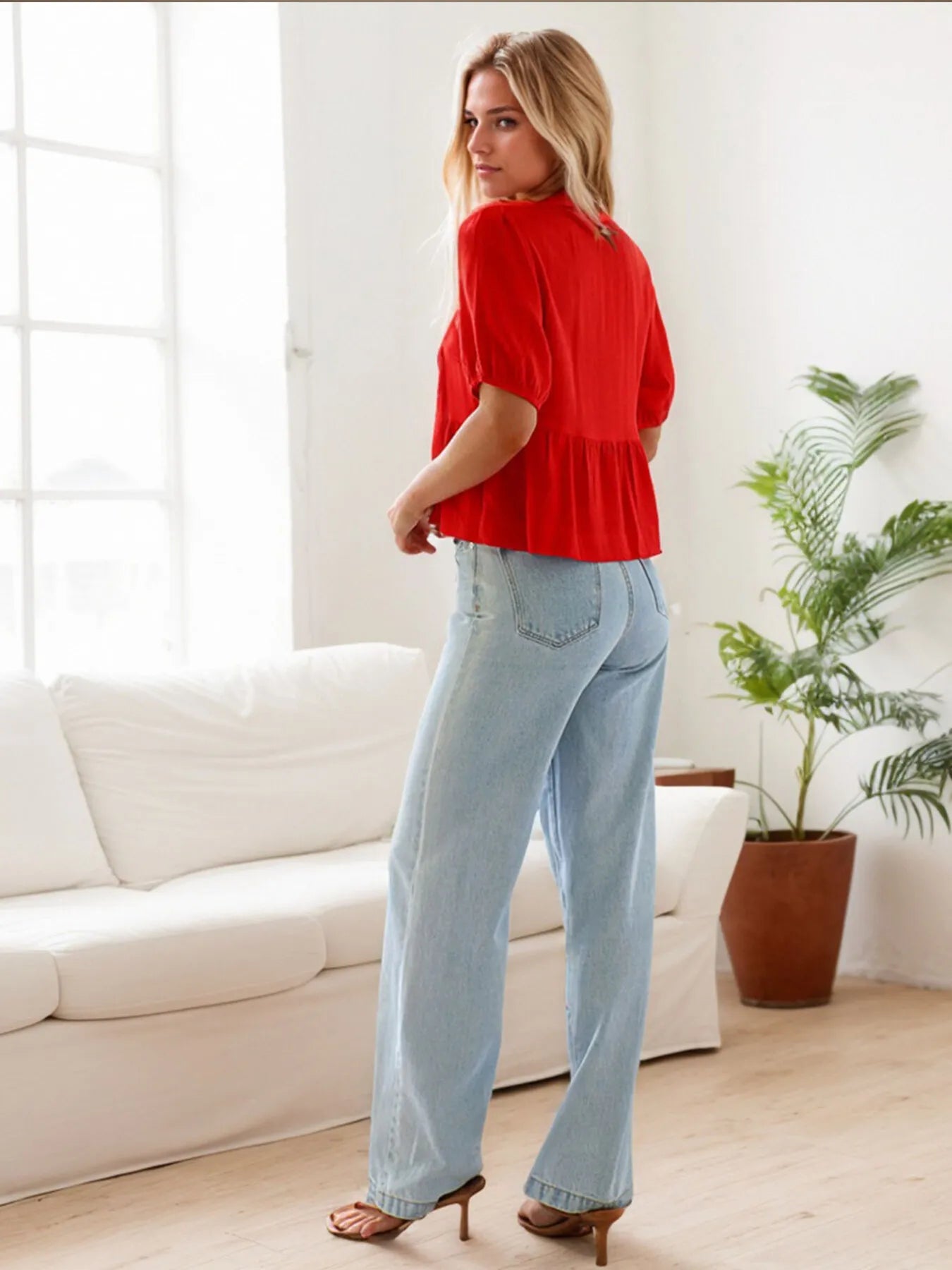 Tie-Front Short Sleeve Blouse