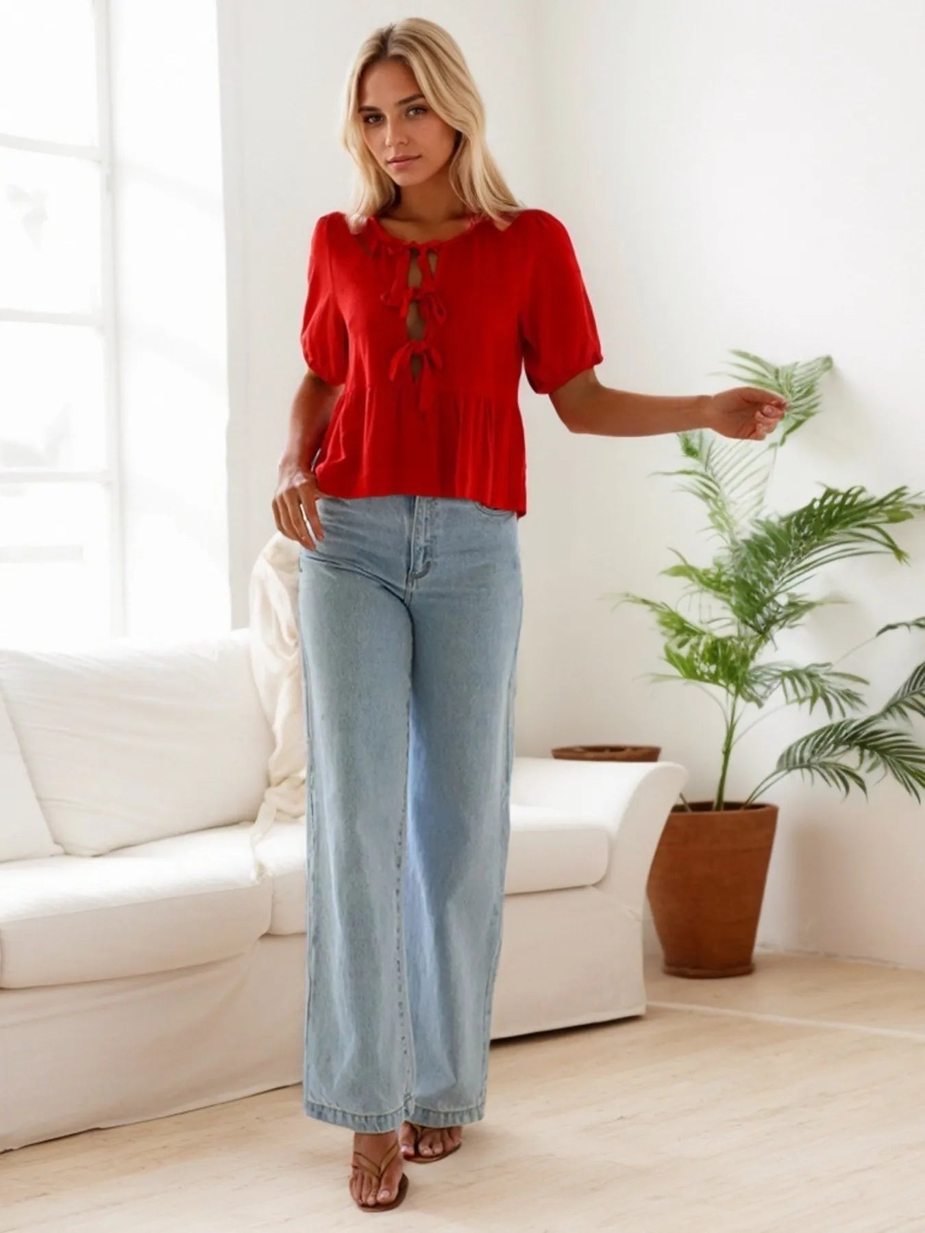 Tie-Front Short Sleeve Blouse