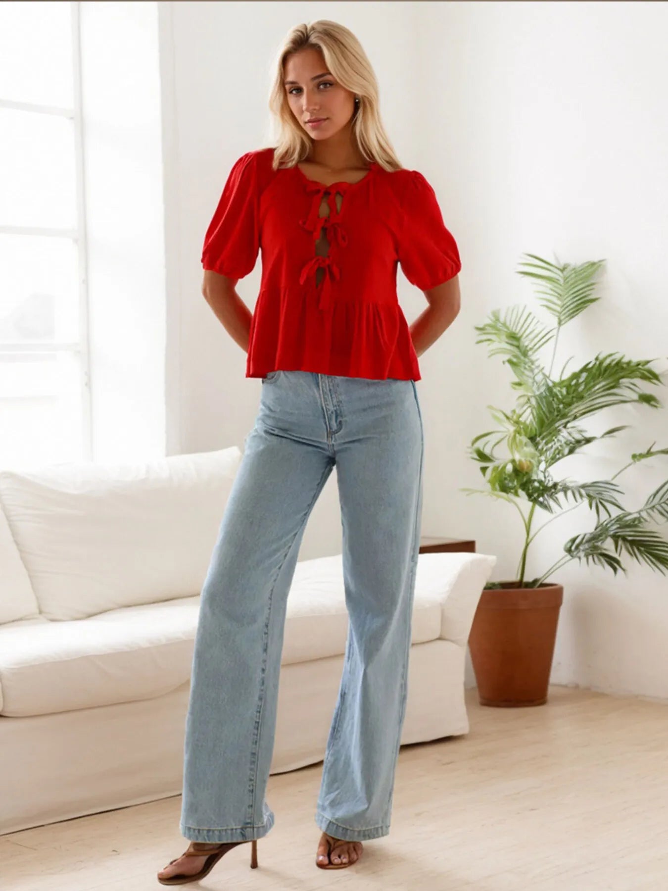 Tie-Front Short Sleeve Blouse