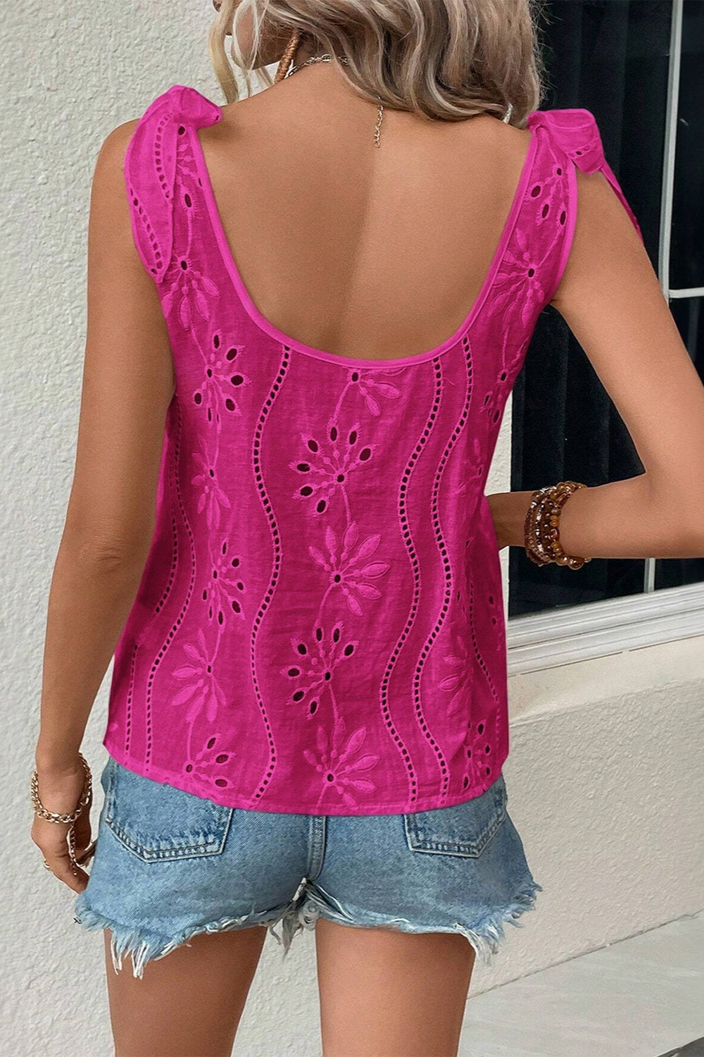 Tie shoulder V-neck tank, opaque.
