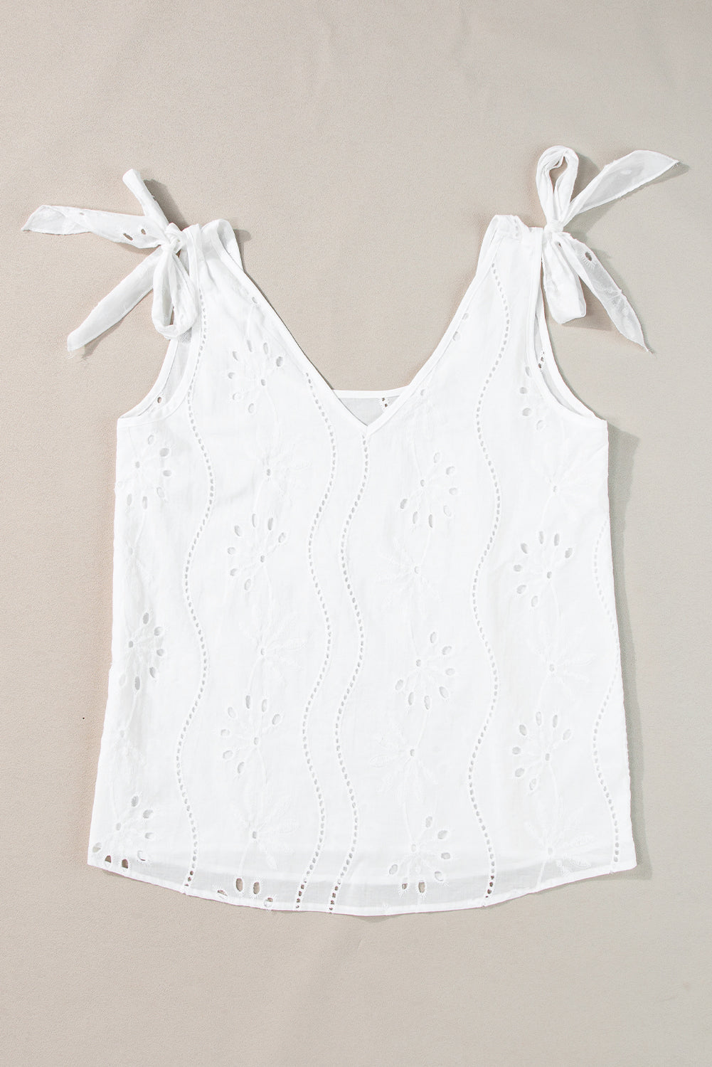 Tie shoulder V-neck tank, opaque.