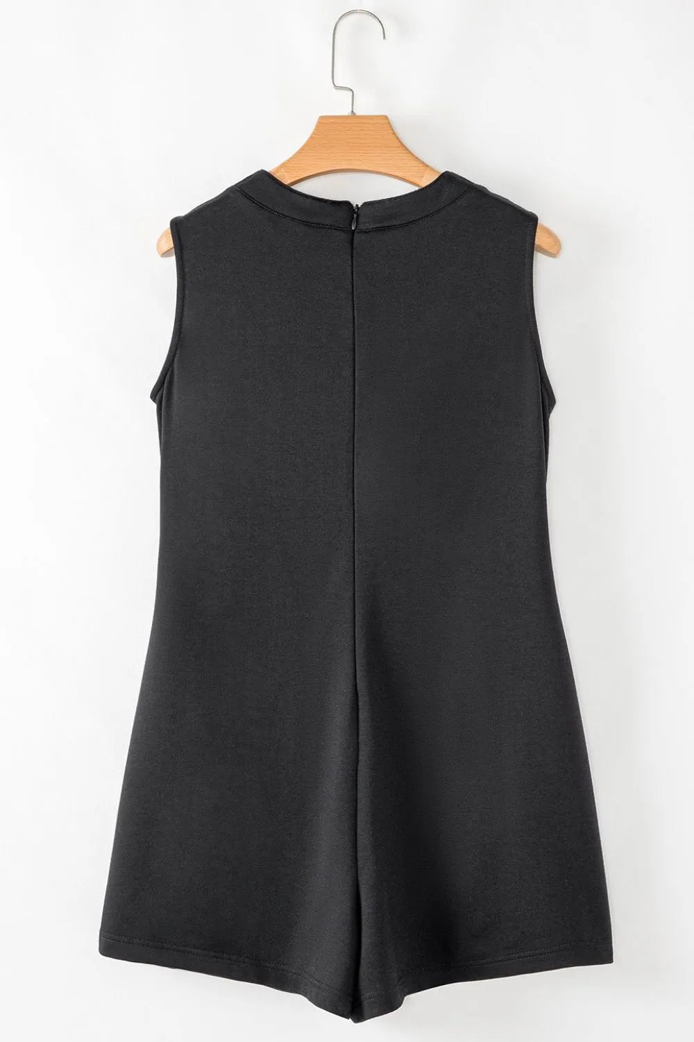 Tie V Neck Pintuck Sleeveless Loose Romper.