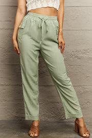 Tie waist long pants, casual style.