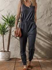 Tie Waist Sleeveless Jogger Jumpsuit