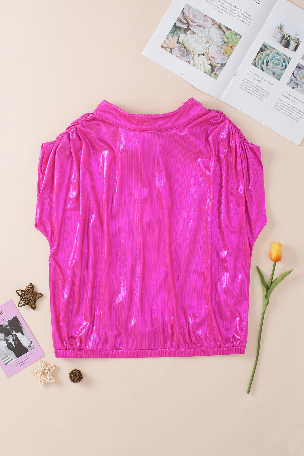 Tied Backless Round Neck Cap Sleeve Blouse.