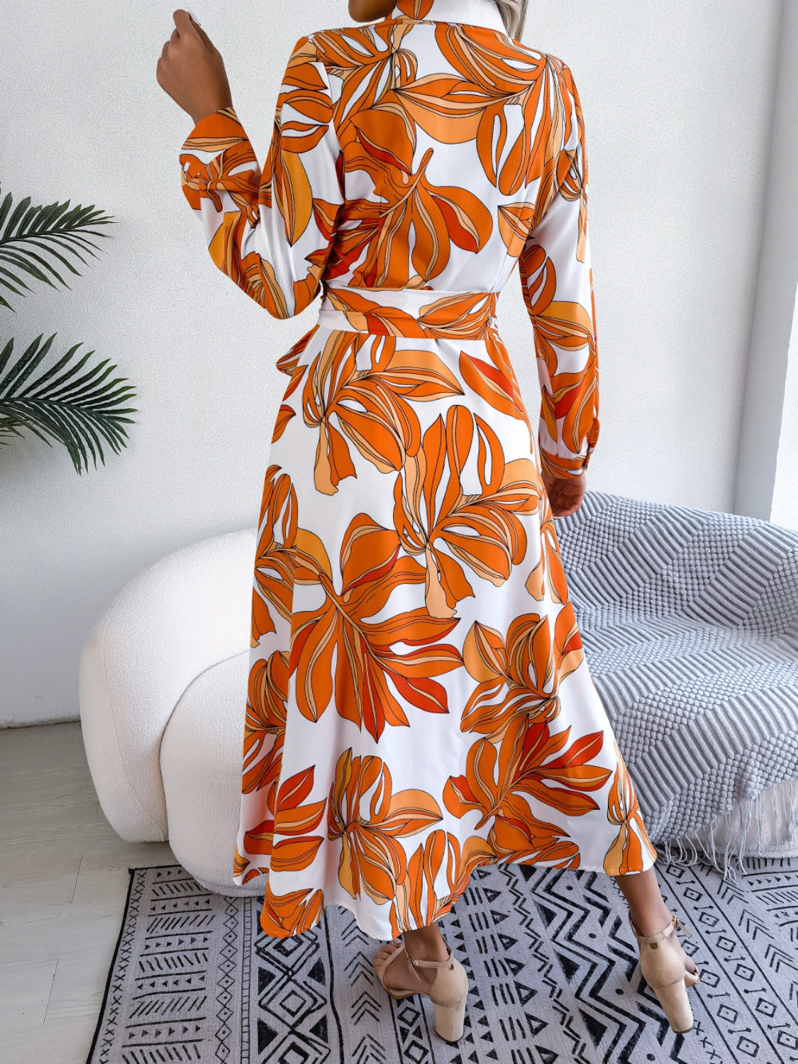 Tied Button Up Long Sleeve Dress.