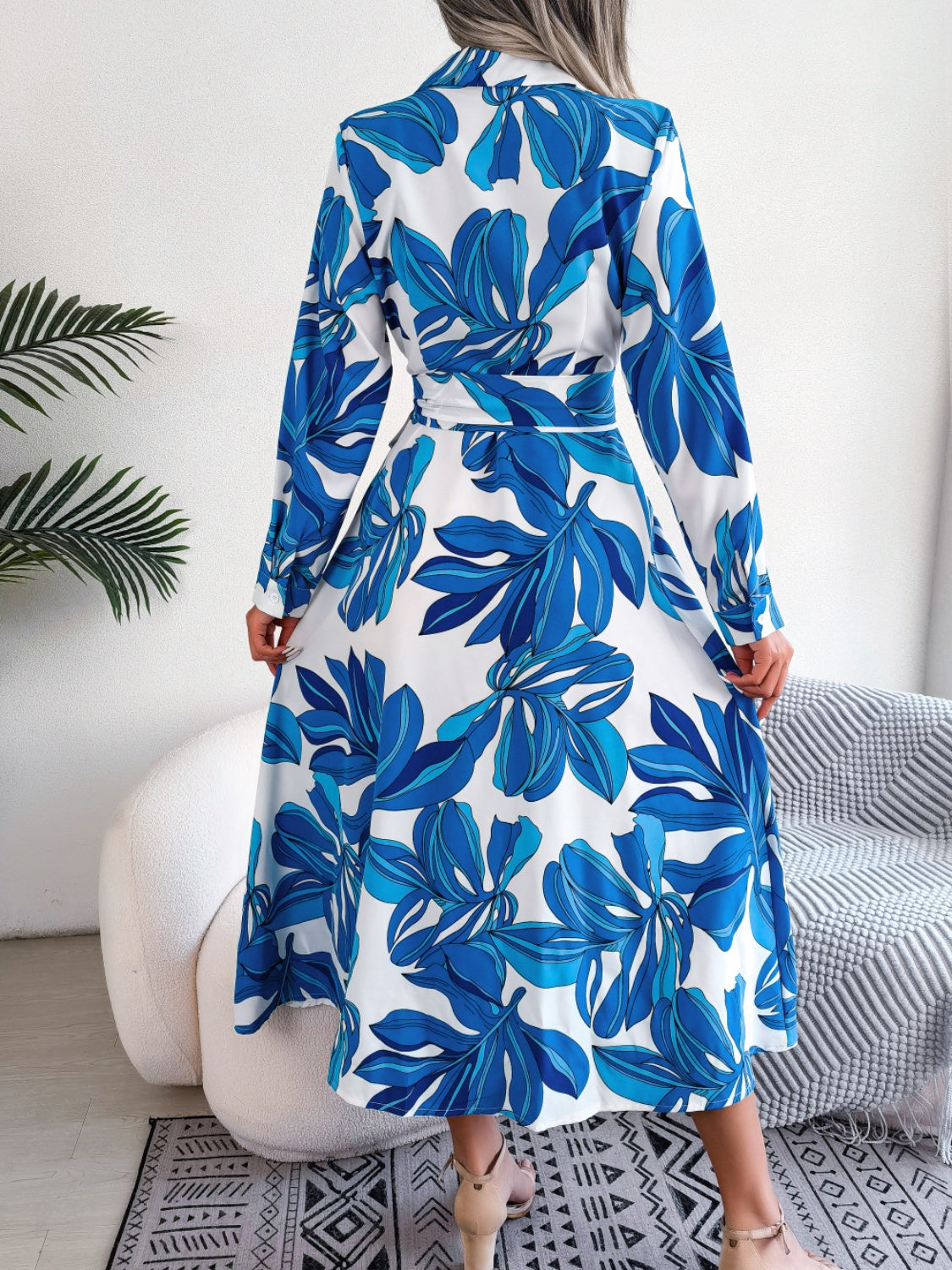Tied Button Up Long Sleeve Dress.