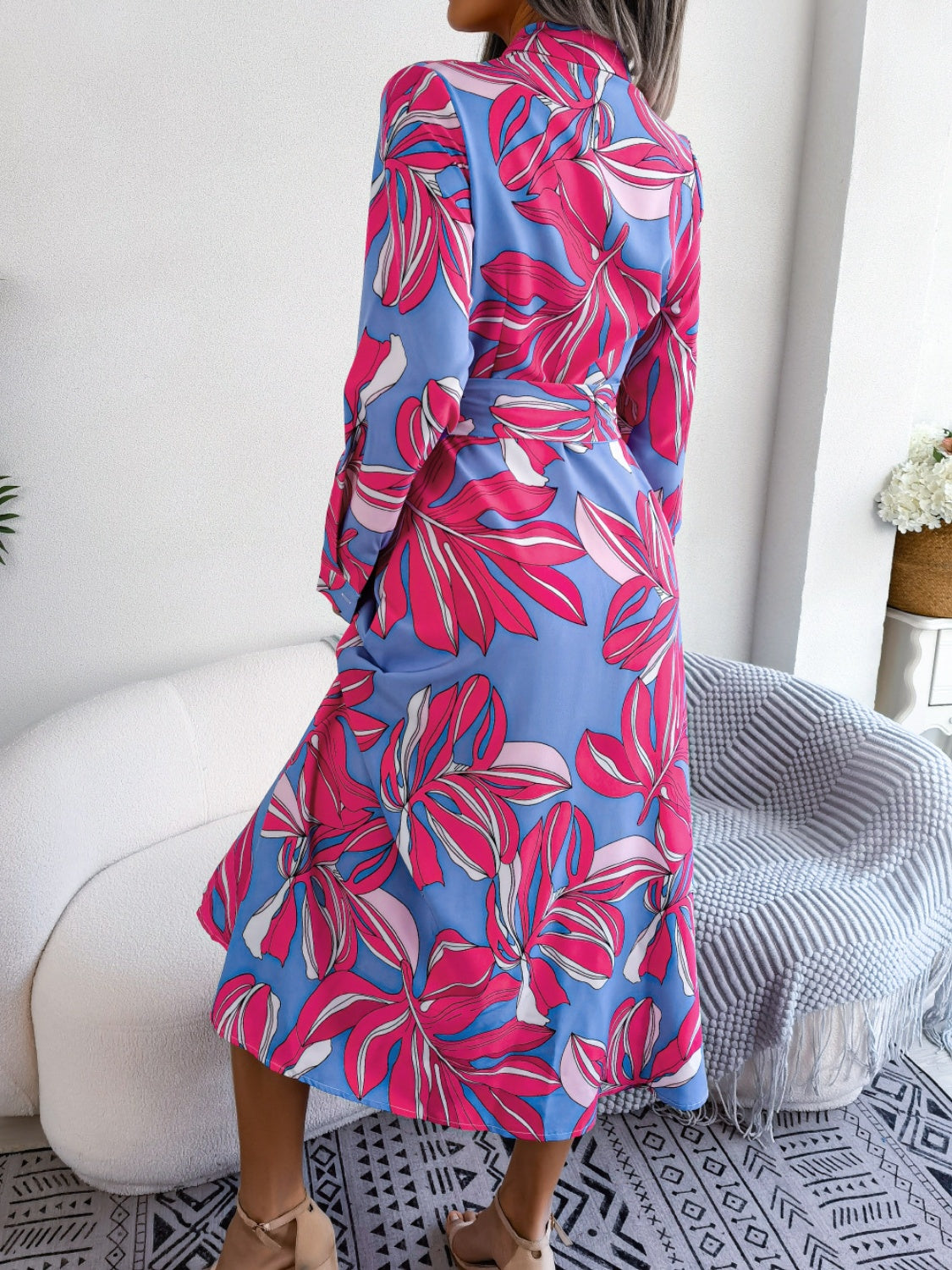 Tied Button Up Long Sleeve Dress.