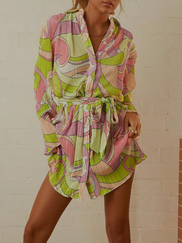 Tied Button Up Long Sleeve Dress.