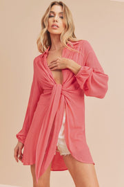 Aemi Co Tied Collared Neck Long Sleeve Top.