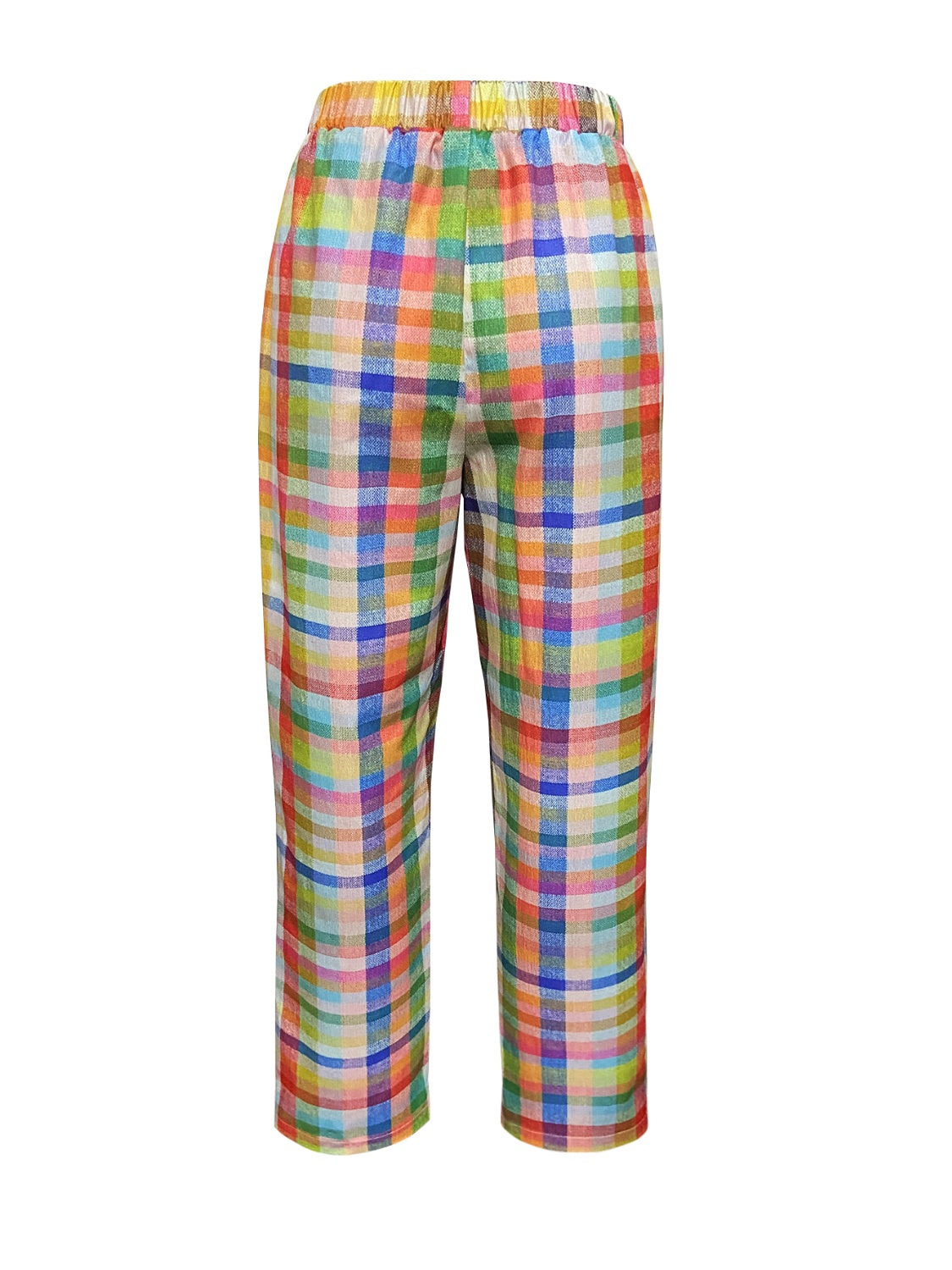 Tied contrast plaid pants with pockets, opaque.