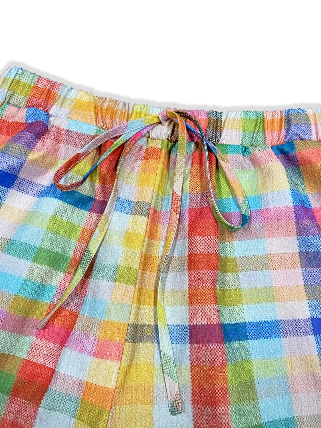 Tied contrast plaid pants with pockets, opaque.