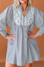 Tied Floral Printed Striped Long Sleeve Dress.