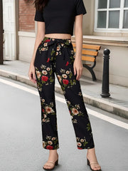 Tied floral straight pants, opaque.