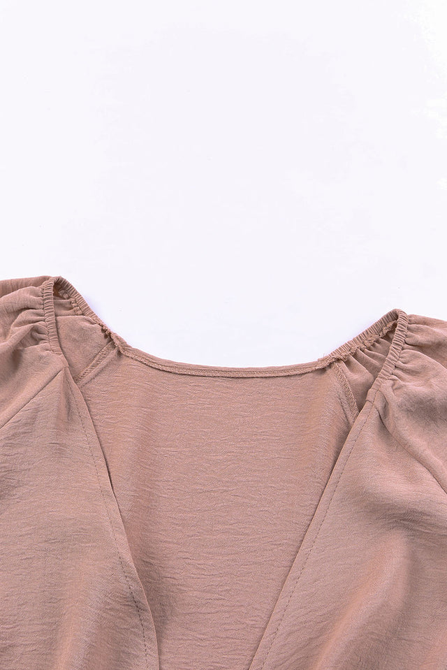 Tied Flounce Sleeve Plunge Romper with Pockets.