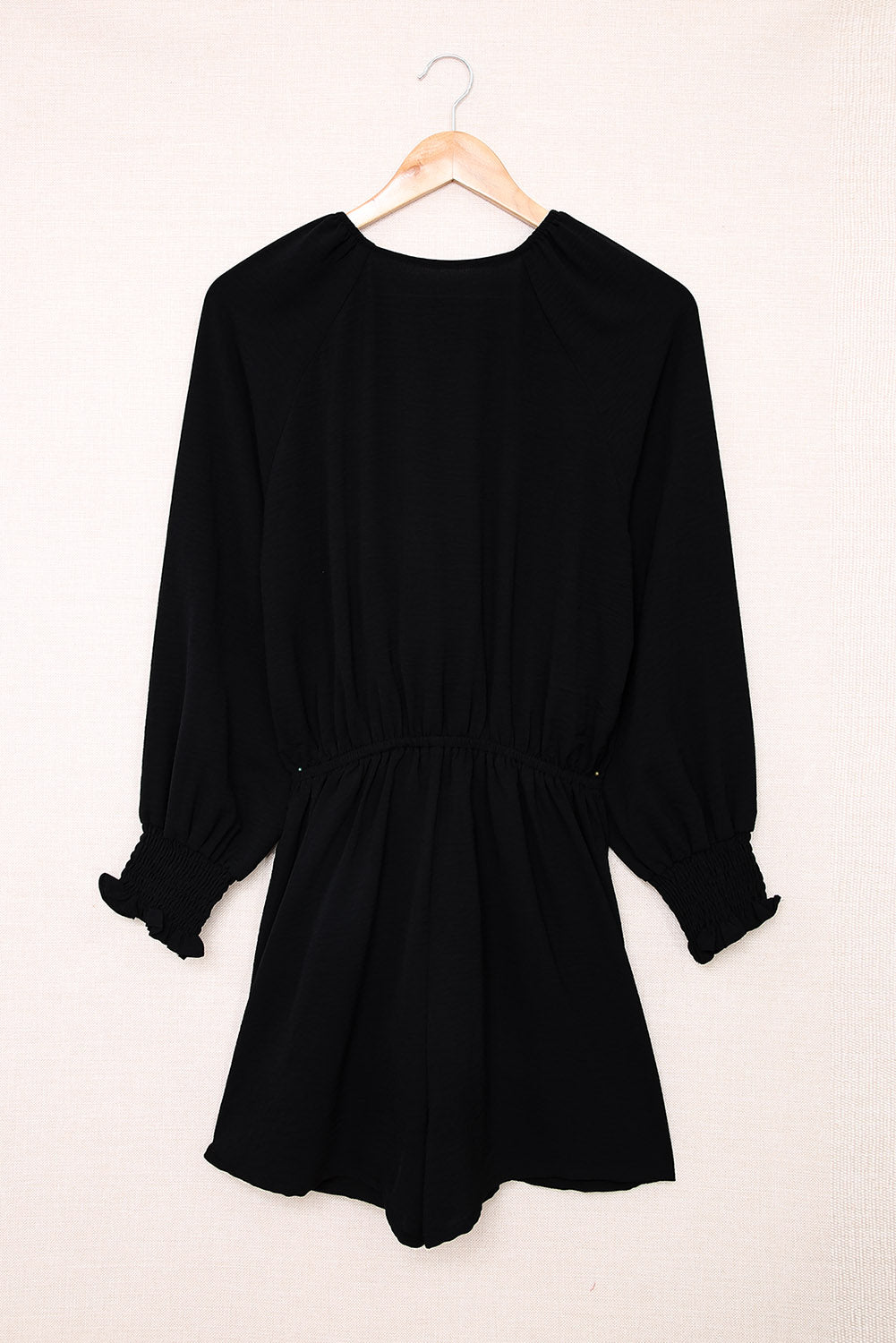 Tied Flounce Sleeve Plunge Romper with Pockets.