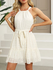 Tied Frill Sleeveless Mini Cami Dress.