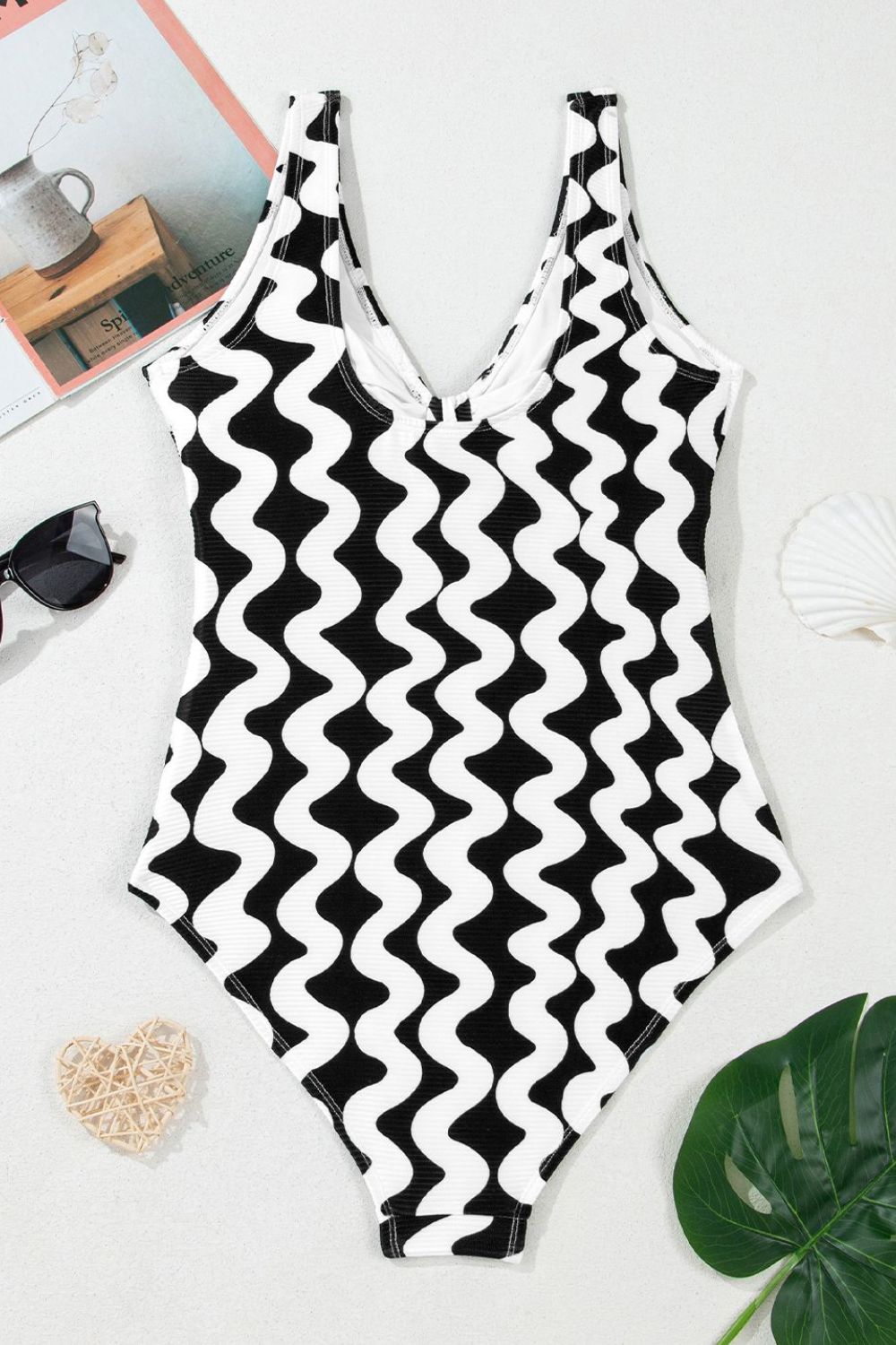 Tied Front Contrast Striped One-Piece Swimsuit.